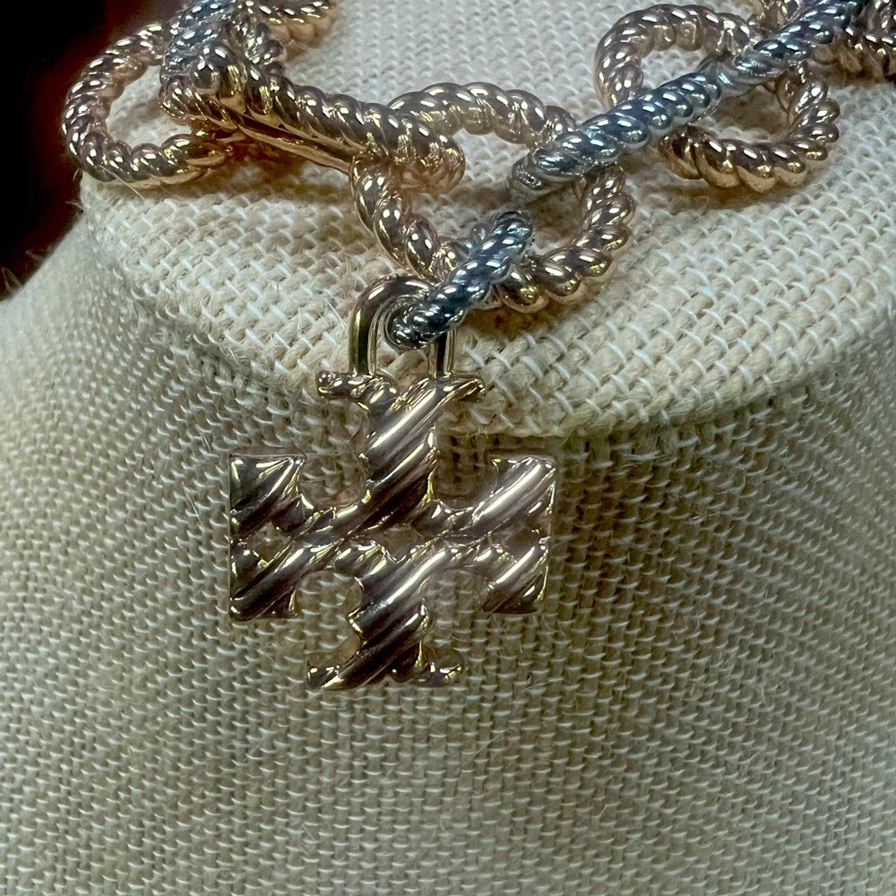 Tory Burch 7” rose gold and silver plated bracelet with shiny rope details